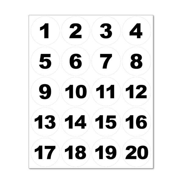 Zahlenaufkleber 1-20 - schwarz/weiß