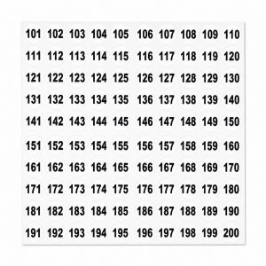 100 Zahlenaufkleber von 101 bis 200, rund, 25 mm, schwarz auf weiß