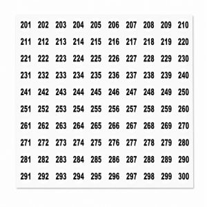 100 Zahlenaufkleber von 201 bis 300, rund, 25 mm, schwarz auf weiß