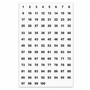 100 Zahlenaufkleber von 1 bis 100 ohne führende Nullen, rund, 25 mm, schwarz auf weiß