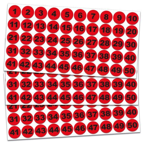 Zahlenaufkleber schwarz rot 20 mm rund geschnitten
