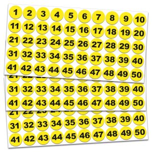 Schwarze Zahlen auf gelb - Aufkleber mit Ziffern - 20mm