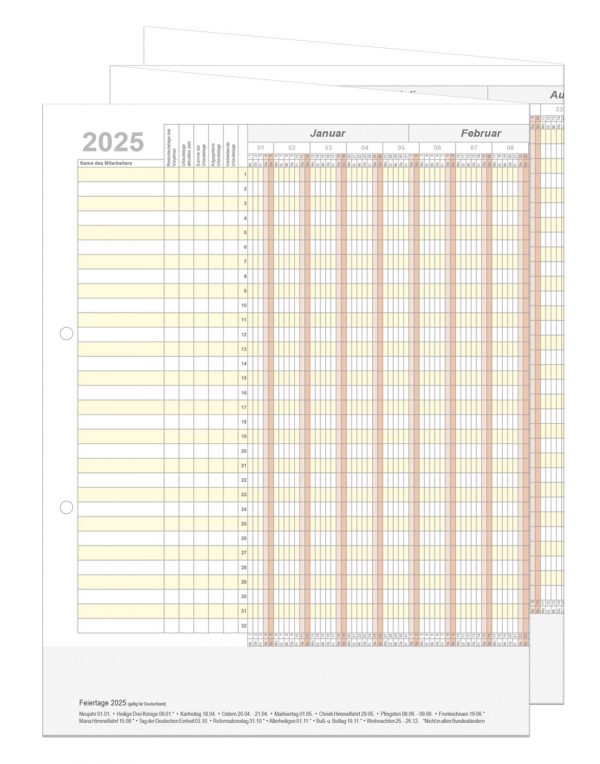 Holyplan 2025 gefaltet - Personalurlaubsplaner