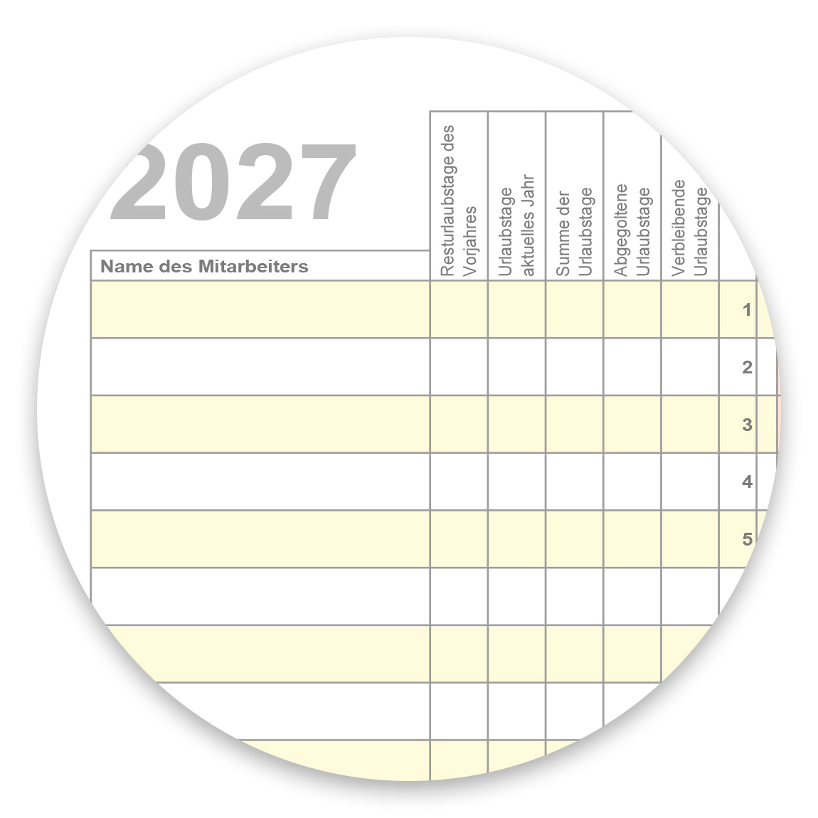 Beschreibbares Offsetpapier des Holyplan 2027 mit handschriftlichen Eintragungen