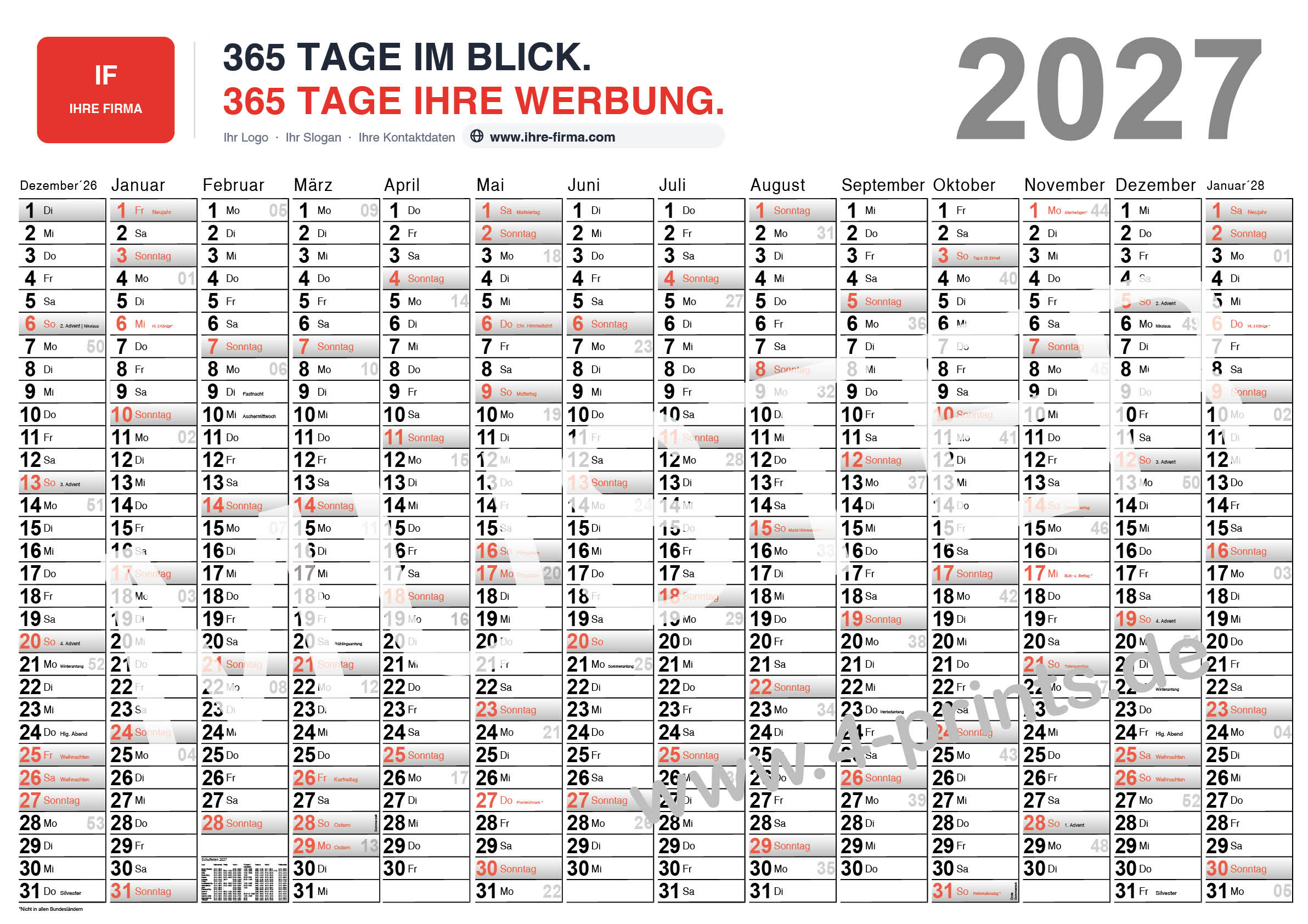 Muster Plankalender Wandkalender Posterkalender 4-prints.de