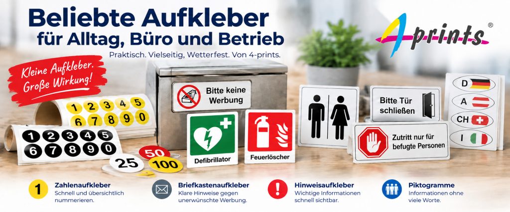 Beliebte Aufkleber für Alltag, Büro und Betrieb