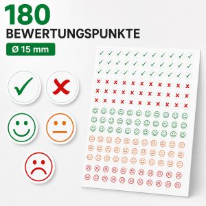 Bewertungspunkte Aufkleber – 180 Stück mit fünf Motiven